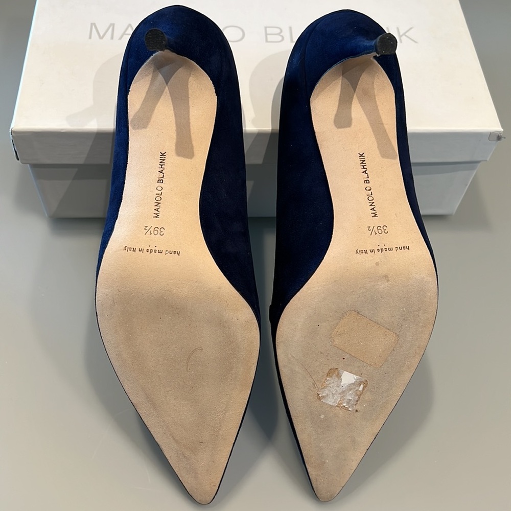Manolo Blahnik Anieri 70 Navy Suede Pointed Heels NEW - Picture 5 of 8